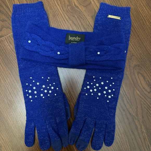 Laundry Shelli Segal Set Wool Gloves and Headband Ear Warmer Royal Blue Metallic - Picture 14 of 14